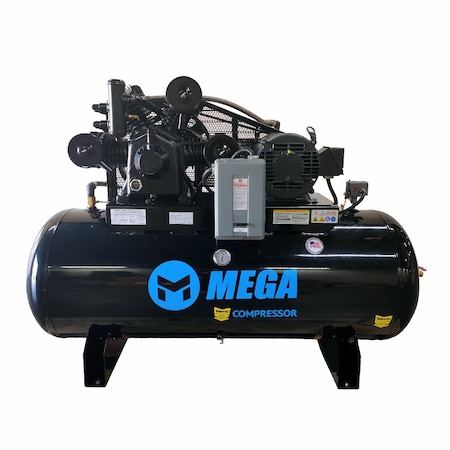 Mega Compressor 15HP, 120Gal. Horiz. 460V 3PH 50CFM at 175PSI BeltGuard w/ AfterCooler MP-15120H3-U460